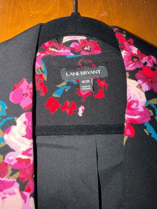 Lane Bryant Black Floral Open Blazer with Pink and Red Roses - Picture 2 of 4